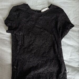 Mango Black Floral Lace Tee